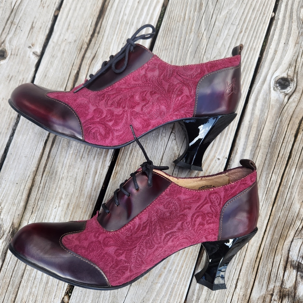 John Fluevog Red Ankle Boots with Vintage-Inspired Design